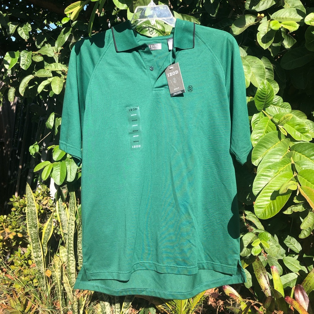 IZOD Golf Pima Cool Shirt - Green with Black Collar Edging - Medium NWT